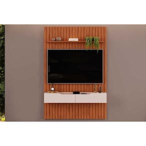 Estante P- Sala Até 55 Pol Pratic Ripado C- 2 Gavetas 143x240cm Freijó-off White - Dj Móveis