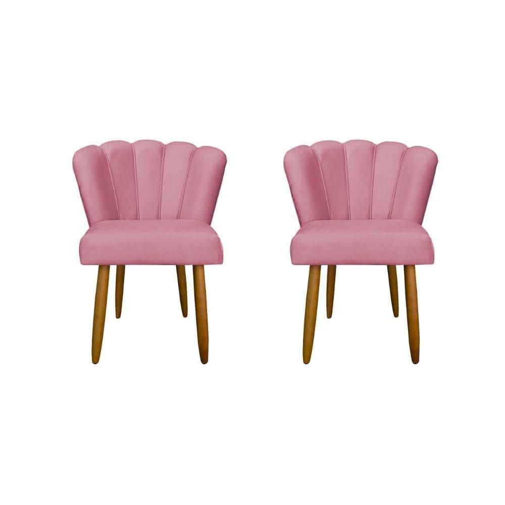 Kit 2 Cadeiras De Jantar Flor Em Veludo Reforçada - Balaqui Decor Cor:rosa Rosa