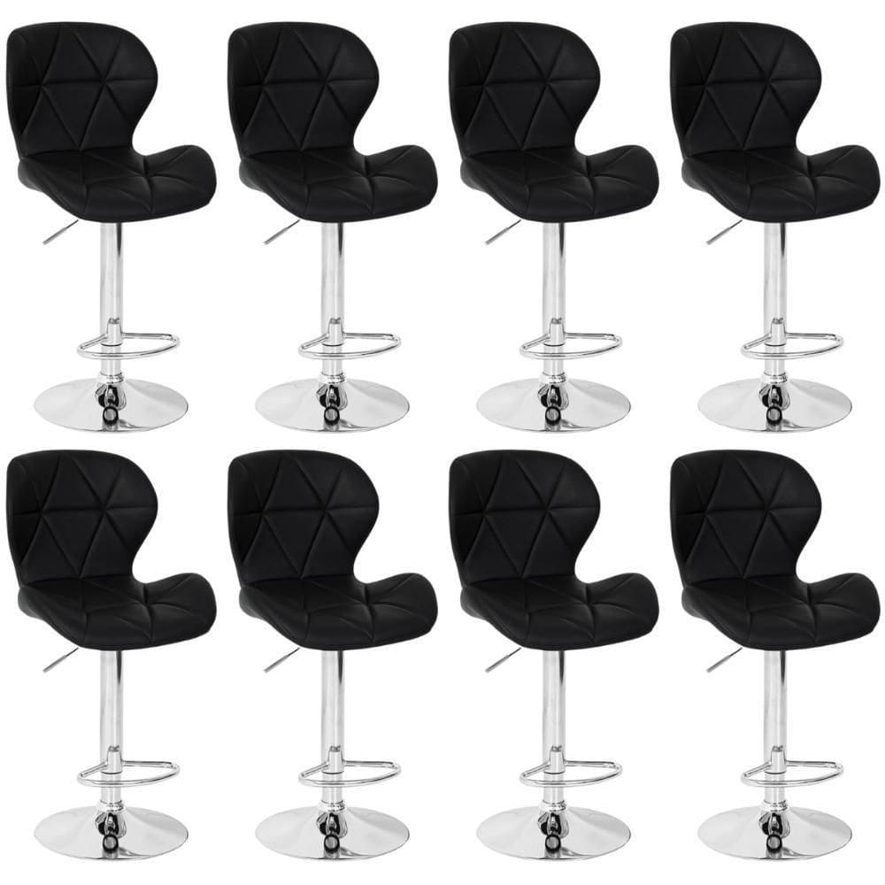 Kit 08 Banquetas Slim Estofada Giratória Com Regulagem De Altura - Preto