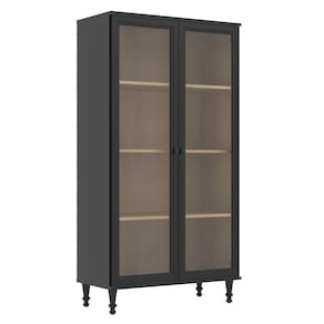 Cristaleira 2 Portas Vidro Pés Madeira 151x80 Cm E957 Preto Dtall Preto