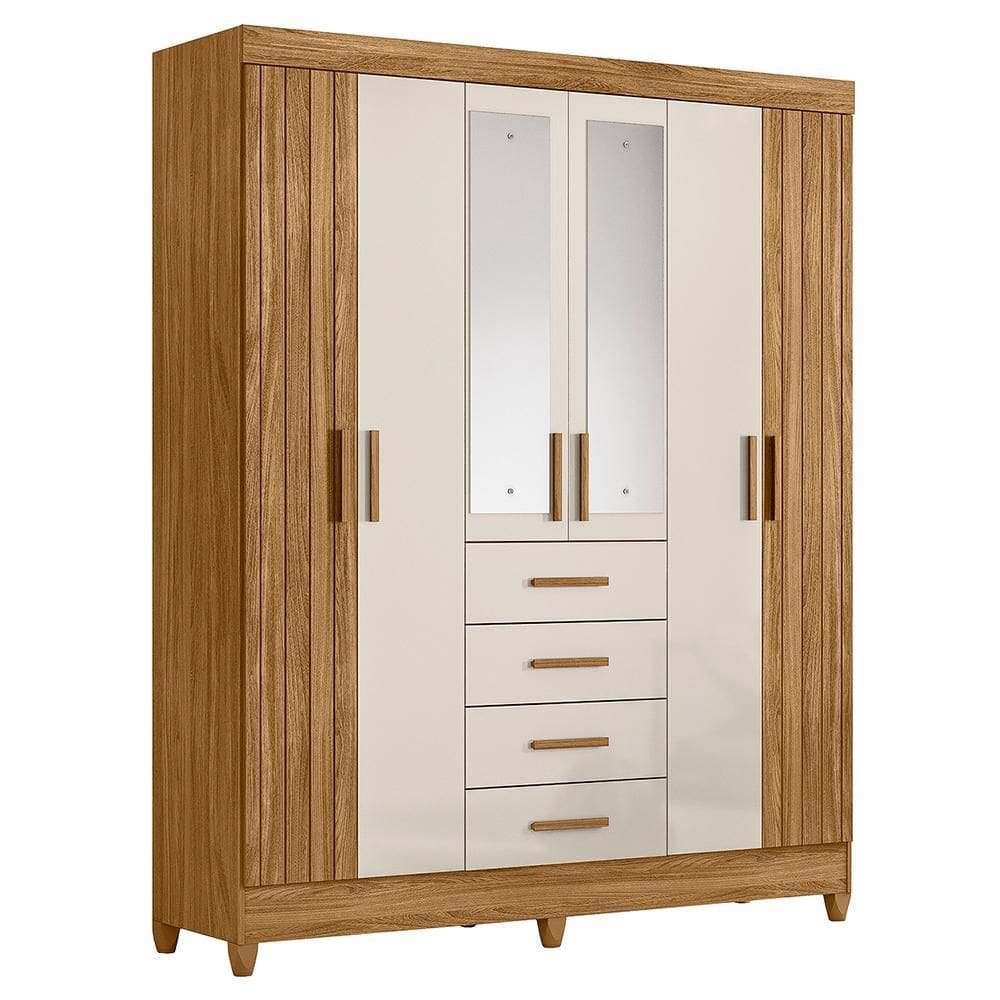 Guarda Roupa Solteiro Aruba 6 Portas e 4 Gavetas com Espelho - Moval