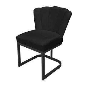 Cadeira Pétala Base de Ferro Preta Veludo Preto - Vallisa Decor