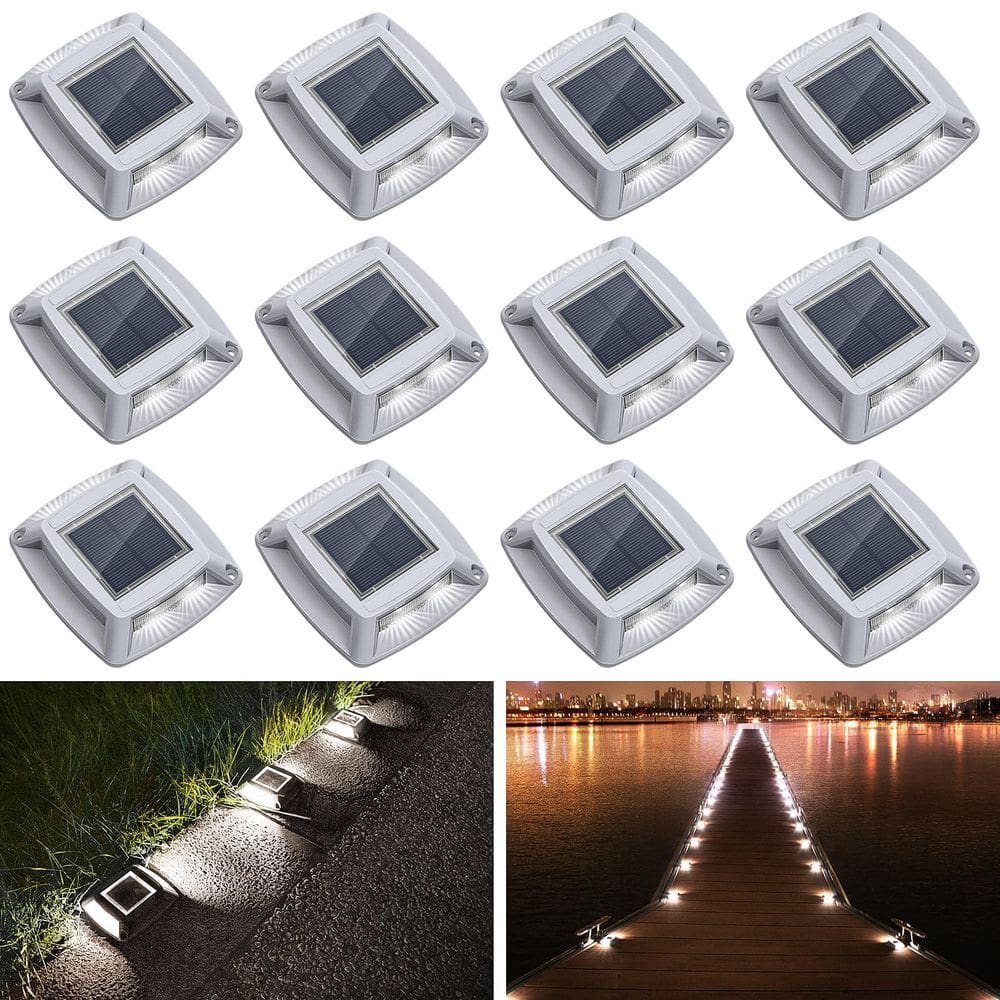 Luzes solares de garagem Etetale Solar Dock, pacote com 12 IP68, branco
