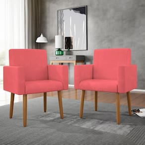 Kit 02 Cadeiras Poltronas Decorativas Com Puff Salão Balaqui Decor Rosa