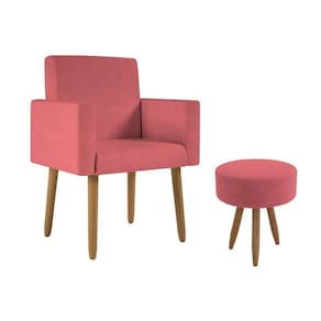 Poltrona Decorativa Com Puff Salão Recepção Balaqui Decor Rosa