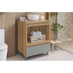 Bancada De Banheiro Balcão Rainha C- 1 Gaveta E 1 Nicho 70cm Nature-verde - Nesher