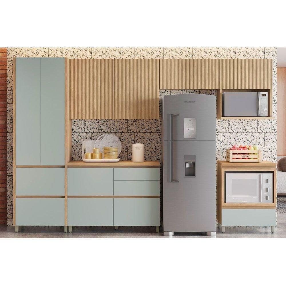 Cozinha Modulada Completa Rainha Gourmet 6 Peças 3 Aéreos + 2 Balcões + 1 Paneleiro C6p01 Nature Verde