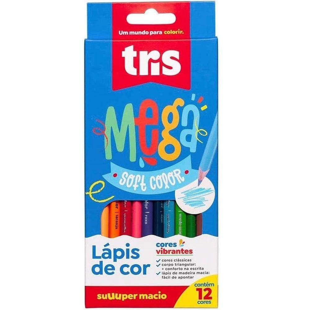 Lápis De Cor Mega Soft Color - 12 Cores - Tris