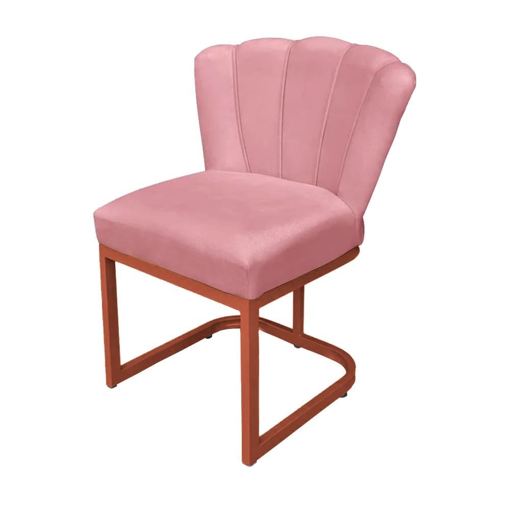 Cadeira Flor para Consultório Veludo Rosa Base de Ferro Cobre - Vallisa Decor