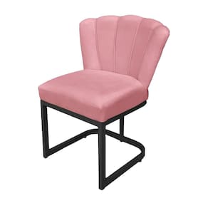 Cadeira Flor para Escritório Veludo Rosa Base Preta - Vallisa Decor