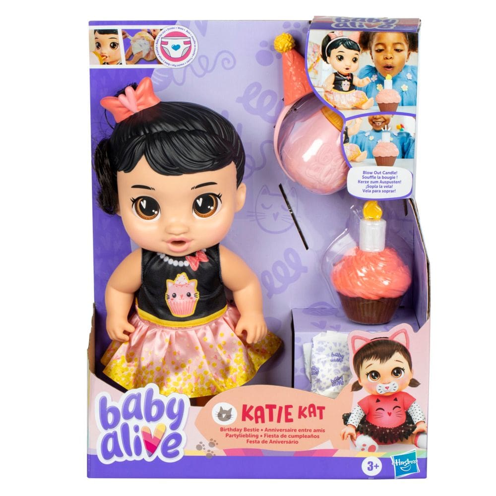 Baby Alive Aniversário Katie Kat Boneca De Cabelos Pretos