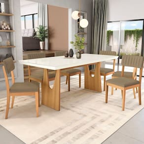 Conjunto Mesa Mila com 6 Cadeiras em Madeira Maciça Cinza