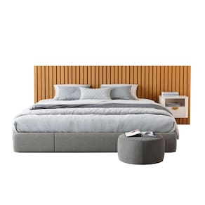 Cabeceira Ripada Maracá King com 1 Mesa de Cabeceira Curva Buriti OFFWHITE