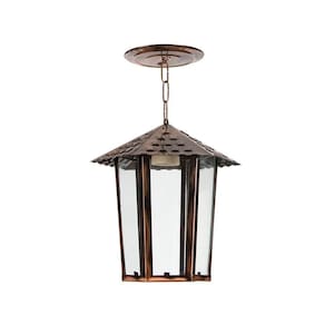 Lustre Pendente Blumenau Colonial Sextavado Vidro Liso Cobre E27 Bivolt Cobre