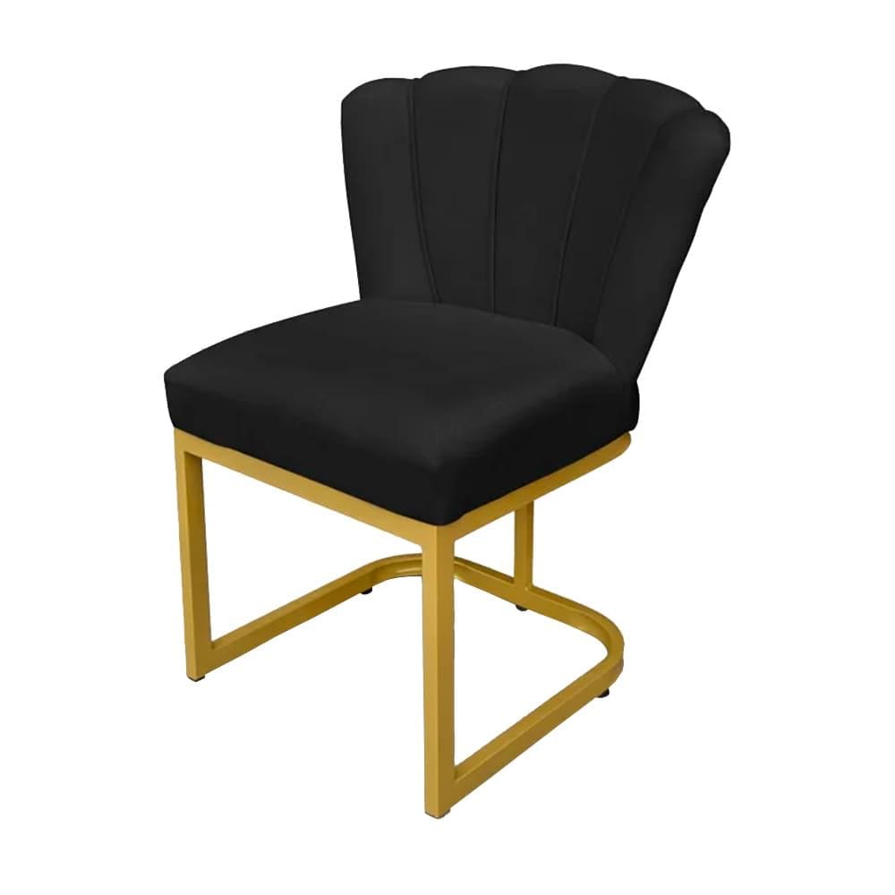 Cadeira Flor para Consultório Veludo Preto Base de Ferro Dourada - Vallisa Decor