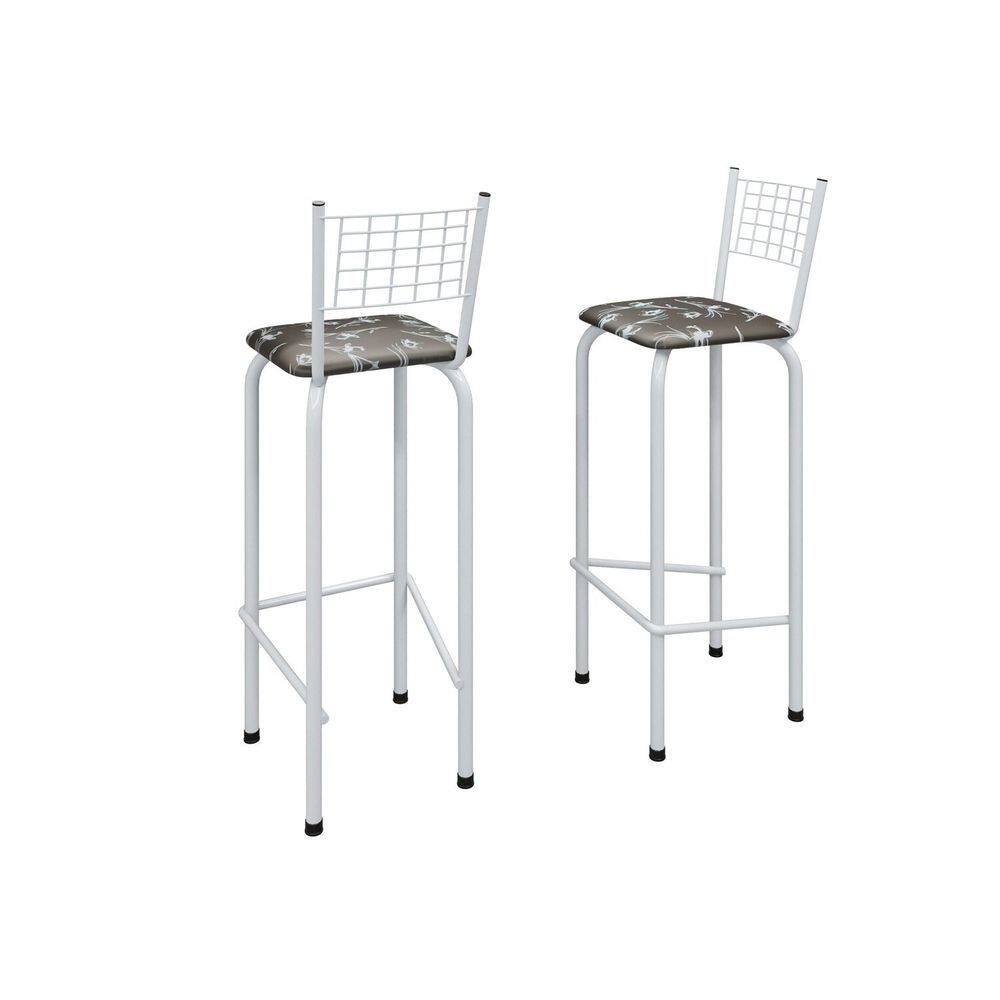 Kit com 2 Banquetas Tubular Iza 36cm X 41cm X 91cm Preto / Branco