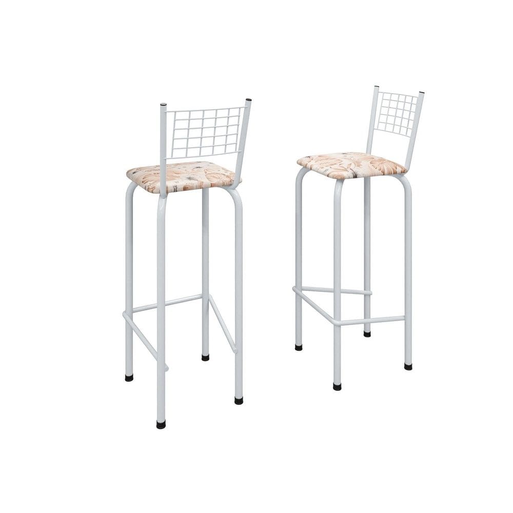 Kit com 2 Banquetas Tubular Iza 36cm X 41cm X 96cm Bege / Branco