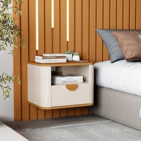 Mesa de Cabeceira Suspensa Curva Buriti OffWhite/Marrom