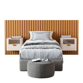Cabeceira Ripada Solteiro com 2 Mesas de Cabeceira Curva Buriti OFFWHITE