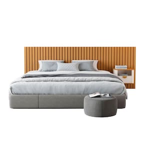 Cabeceira Ripada Maracá King com 1 Mesa de Cabeceira Curva Buriti OffWhite/Marrom