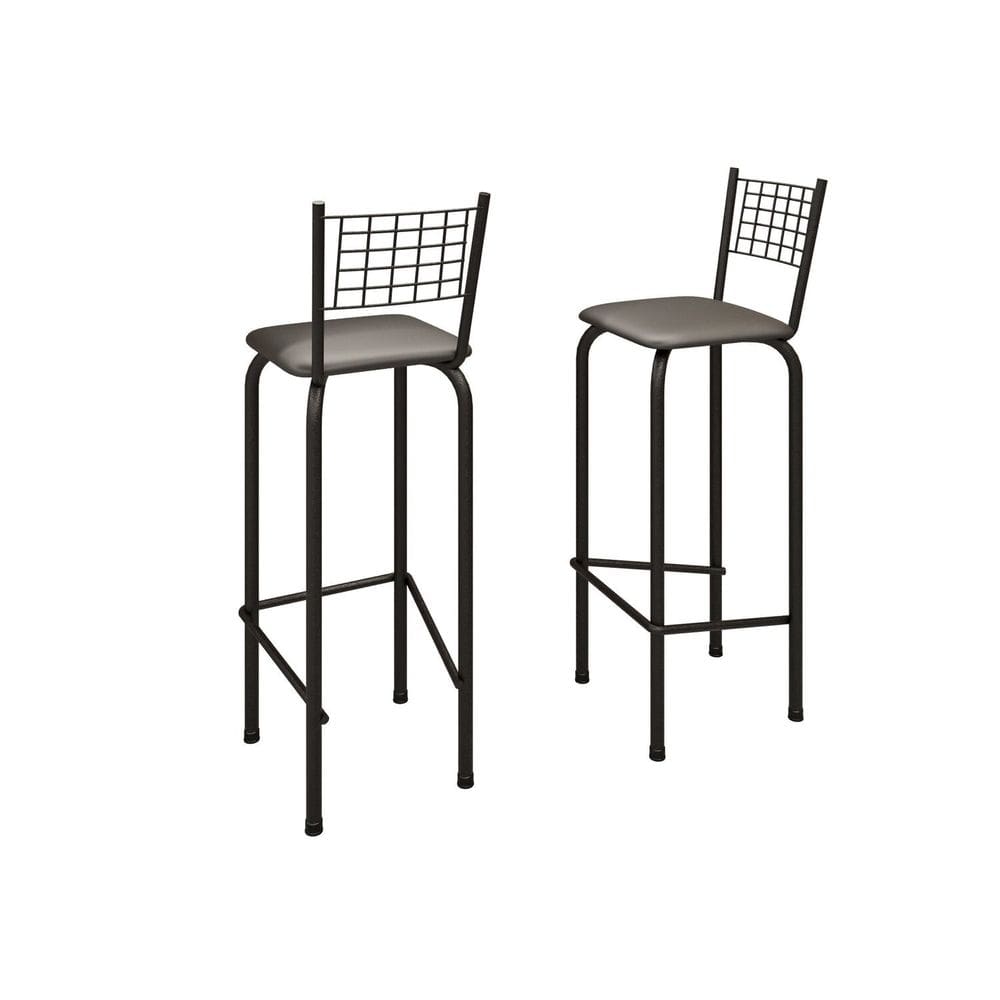 Kit com 2 Banquetas Tubular Iza 96x36x41 Cm Preto Liso/Preto