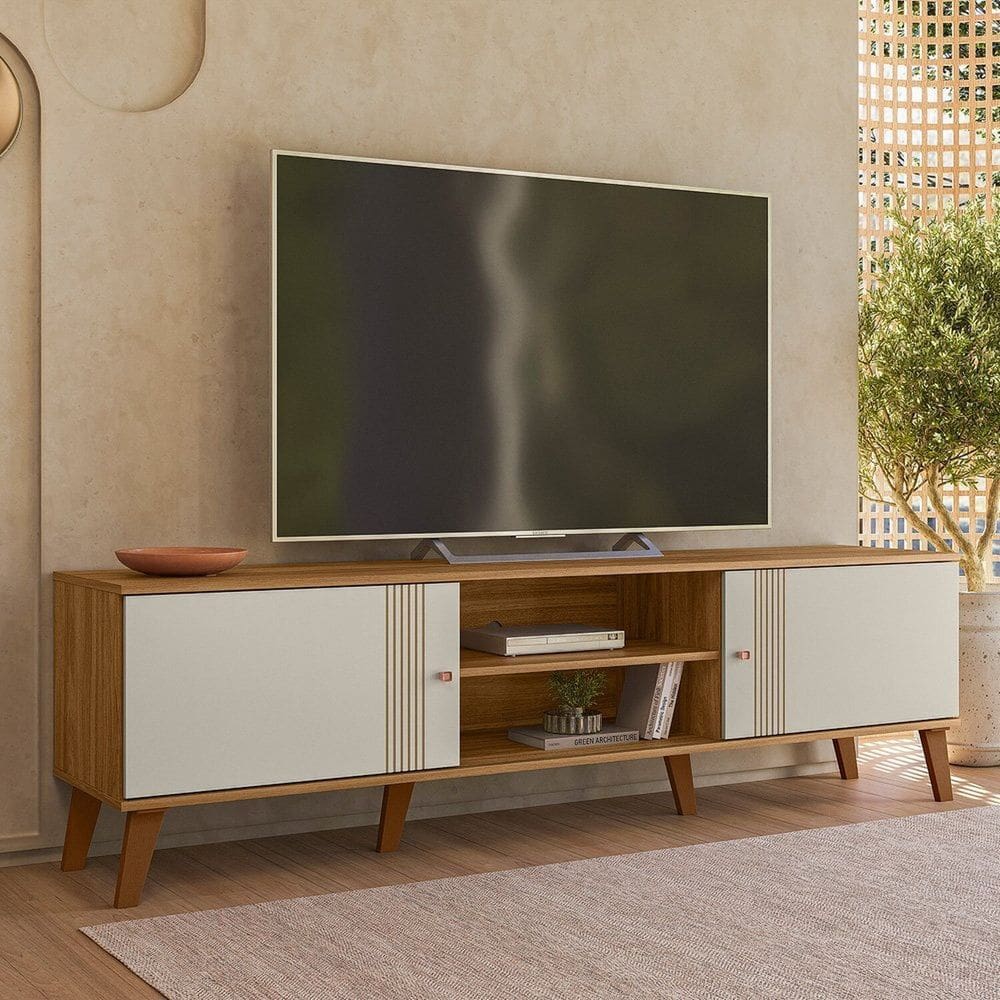 Rack Denver 180cm para Tv até 75 Polegadas 2 Portas Marrom/Off White