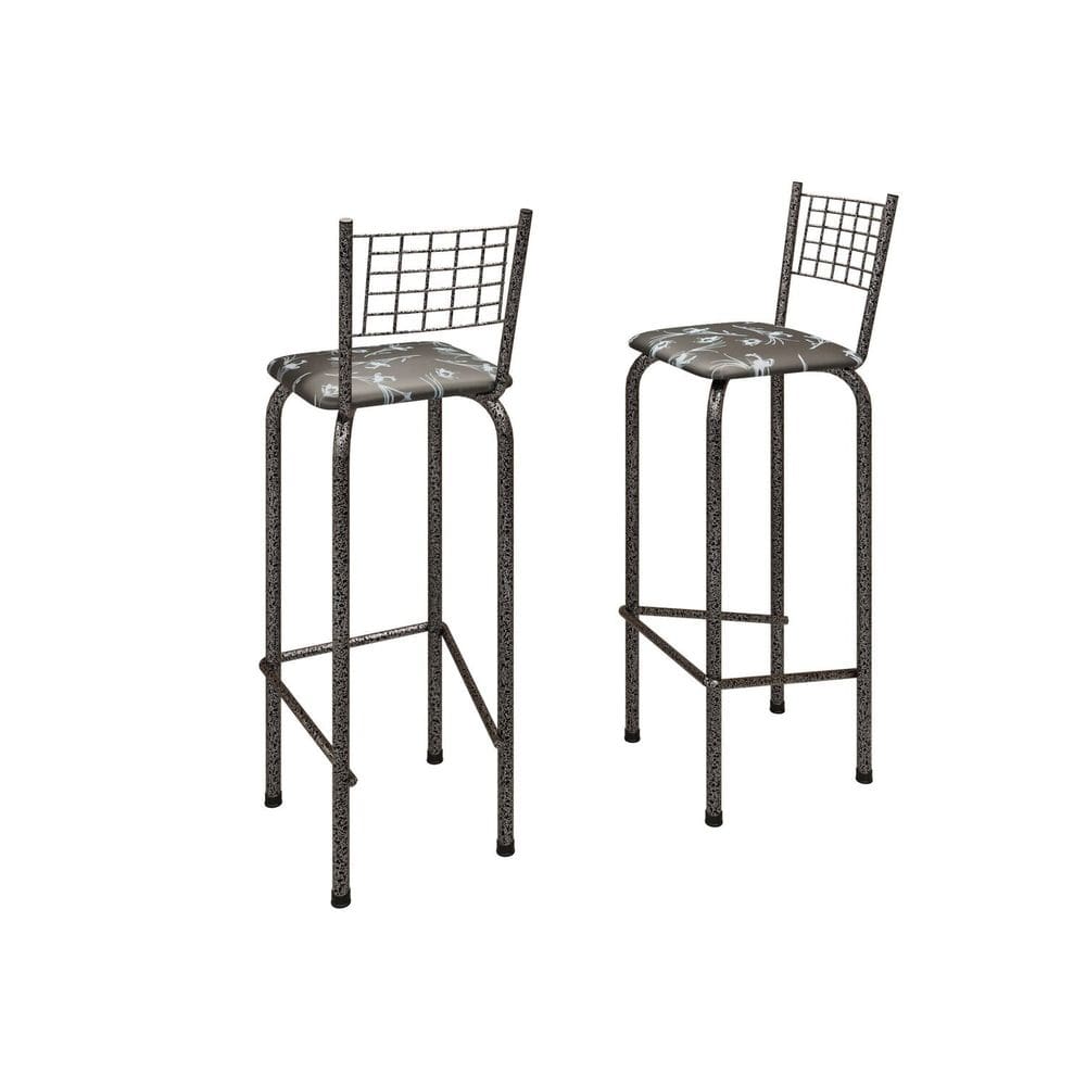 Kit com 2 Banquetas Tubular Iza 36cm X 96cm X 41cm Preto  / Prata