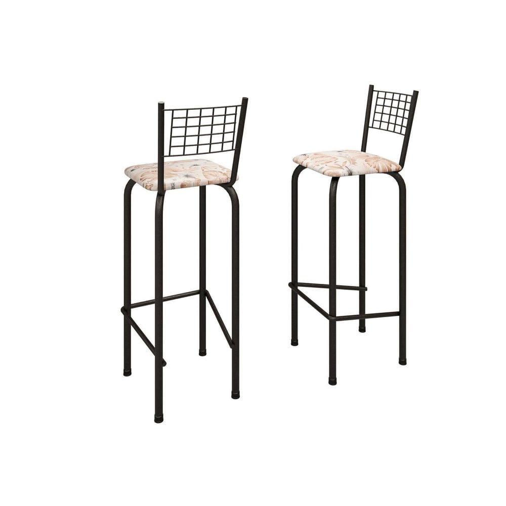 Kit com 2 Banquetas Tubular Iza 96x36x41 Cm Bege/Preto