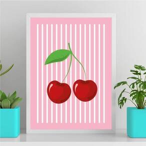 Quadro Decorativo Cerejinhas 33X24Cm - Com Vidro Branca