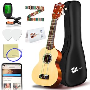 Pacote para iniciantes Ukulele Everjoys Soprano de 21 polegadas com cordas arco-íris