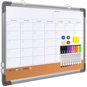 Calendário mensal: quadro branco, apagável a seco, quadro de cortiça 24x18cm