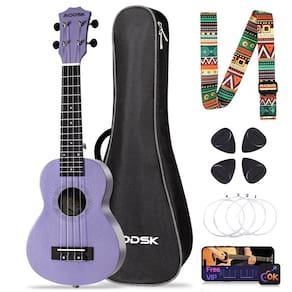 Ukulele AODSK Soprano Violet de 21 polegadas para iniciantes com acessórios