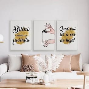 Kit 3 Quadros Decorativos Esmalte Brilho 24X18 Vidro Branca