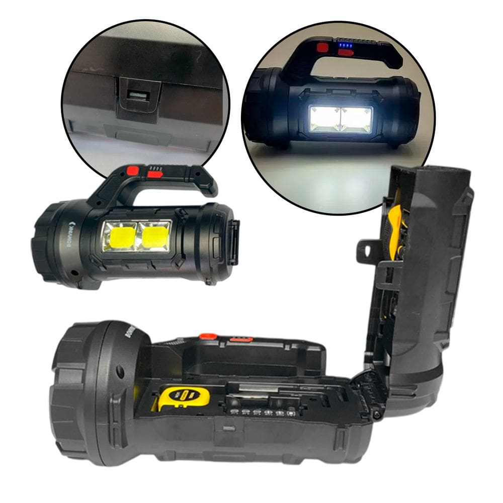 Lanterna Recarregável com Iluminação Potente e Ferramentas Integradas