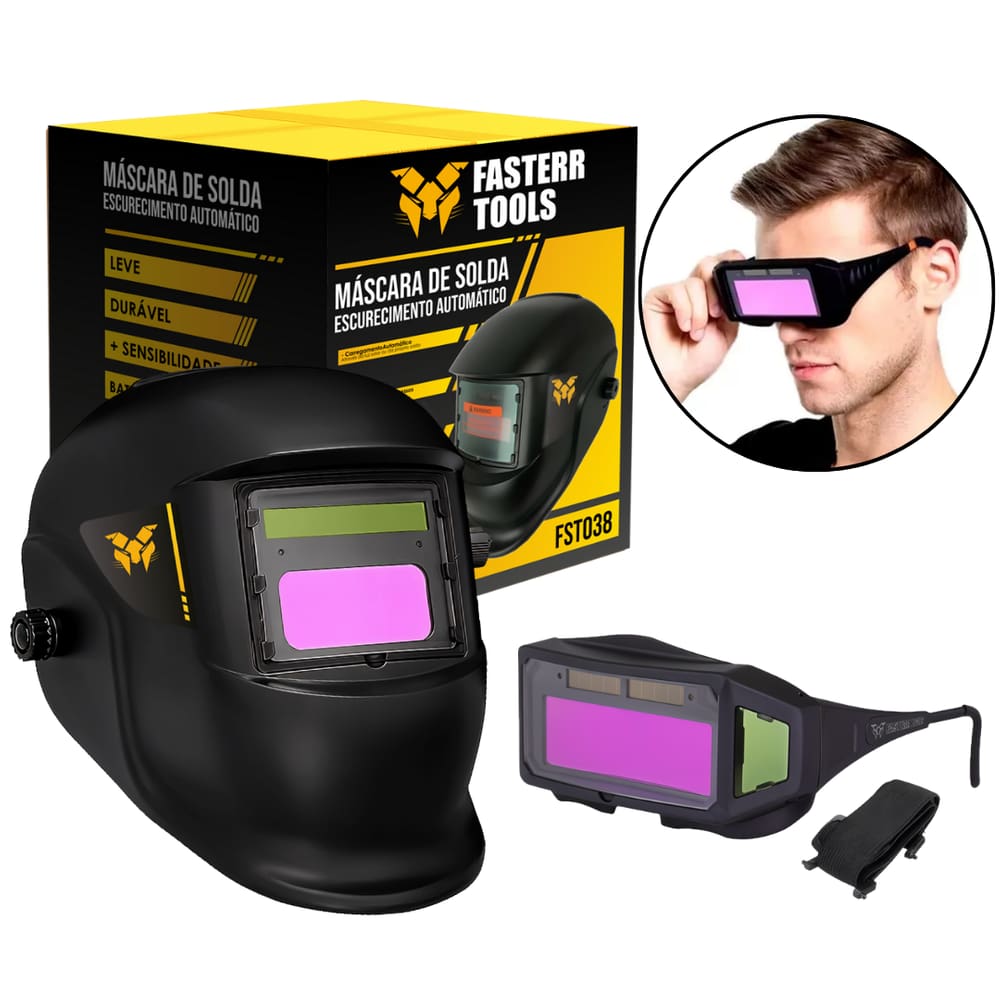 Mascara de Solda Com Óculos de solda Escurecimento Automático Fasterr