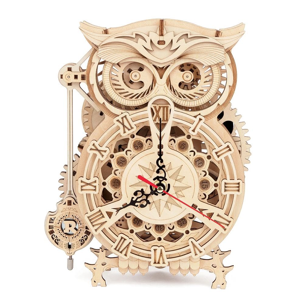 Quebra-cabeça de madeira 3D ROKR Owl Clock Mechanical Model 161 unidades