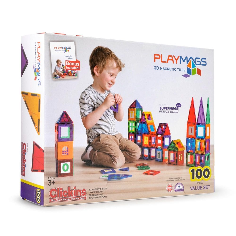 Conjunto de blocos de construção Playmags, blocos magnéticos de 100 peças