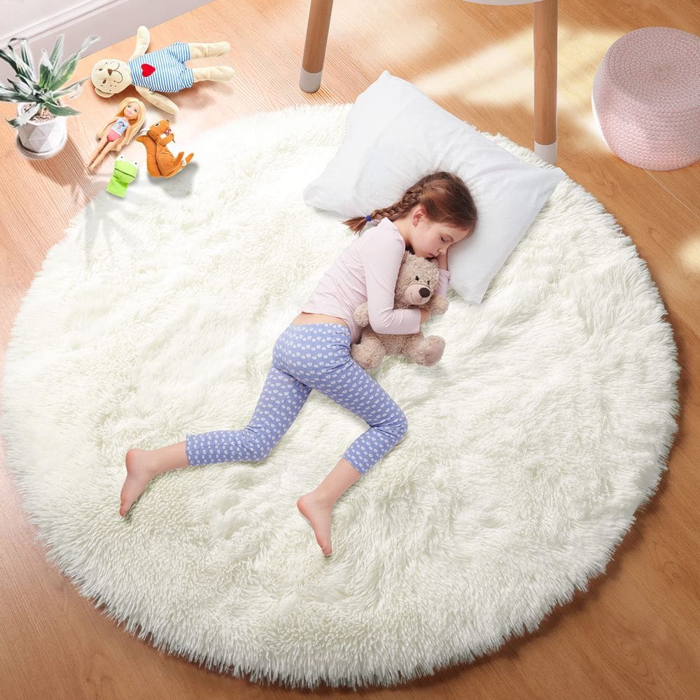 Tapete Area PAGISOFE Creme Branco Redondo 150x150cm Supermacio