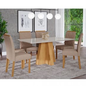 Conjunto Sala de Jantar Mesa Patricia 160cm 6 Cadeira Fernanda Cimol