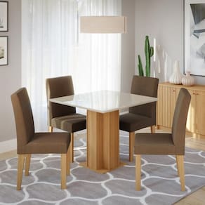 Conjunto Sala de Jantar Mesa Shopia 130cm 4 cadeiras Maia Cimol