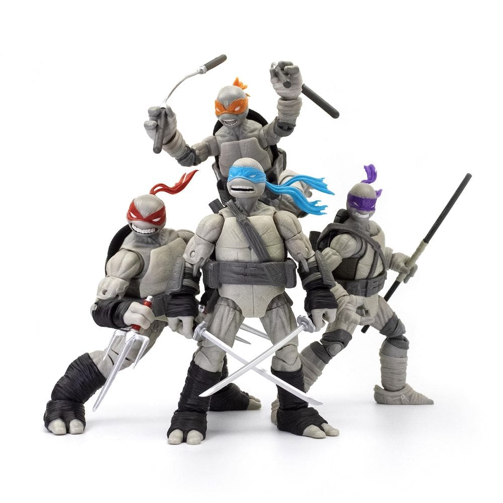 Boneco de ação The Loyal Subjects Teenage Mutant Ninja Turtles BST AXN IDW, inspirado em quadrinhos, “preto e branco”, pacote com 4, 12,7 cm