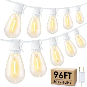 Luzes de corda LED para exteriores Larkvue 96FT impermeáveis 30+2 lâmpadas