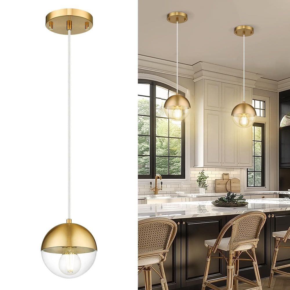 Luminária pendente LMS Modern de 15 cm em ouro escovado com vidro transparente