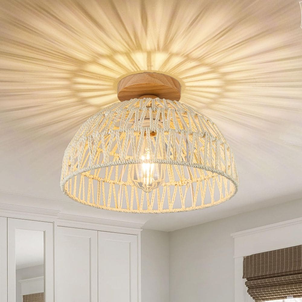 Lâmpada de teto Chandelier OCWHT Rattan embutida 32cm