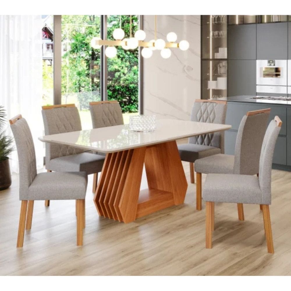 Conjunto Sala de Jantar Mesa Ãgata 180cm 6 Cadeiras Juliana Cimol