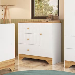 Cômoda Infantil 3 Gavetas 1 Porta com Pés 100 MDF Bên Móveis Peroba
