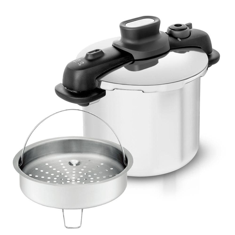 Panela de Pressão Tefal Opti`Space Inox 7L com Fundo Triplo e Cesto de Vapor