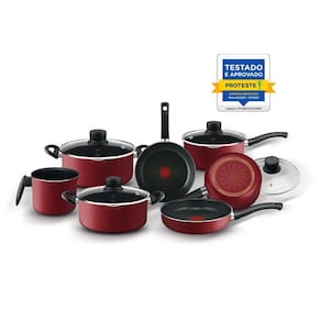 Jogo de Panelas Antiaderentes Rochedo Smart Vermelho com 7 peças