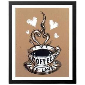 Quadro Decorativo Coffee Is Love 33X24 C/Vidro Madeira Preta