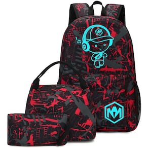Mochila escolar Bluboon para meninos e adolescentes, mochila de livros, 3 peças vermelhas